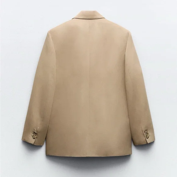 Zara Oversized Blazer Coat Taupe Brown Tan Camel Neutral double breast XS NWT - Picture 9 of 16